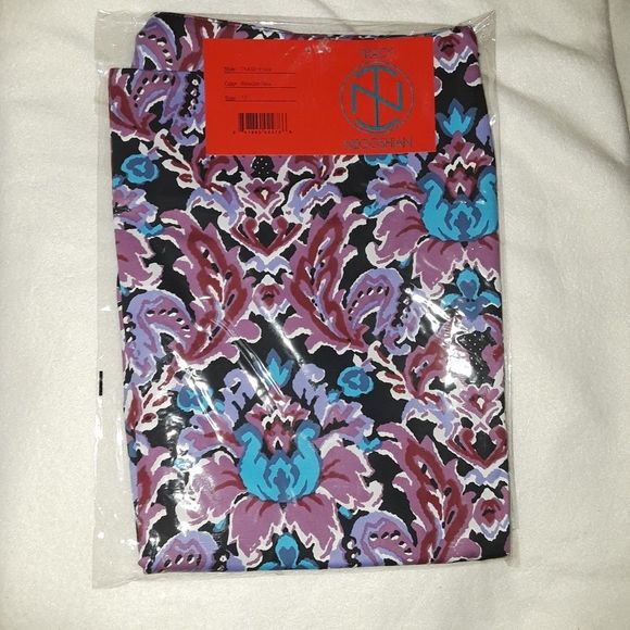 Purple Blue Watercolor Floral Chino Pants Slacks - Picture 5 of 5